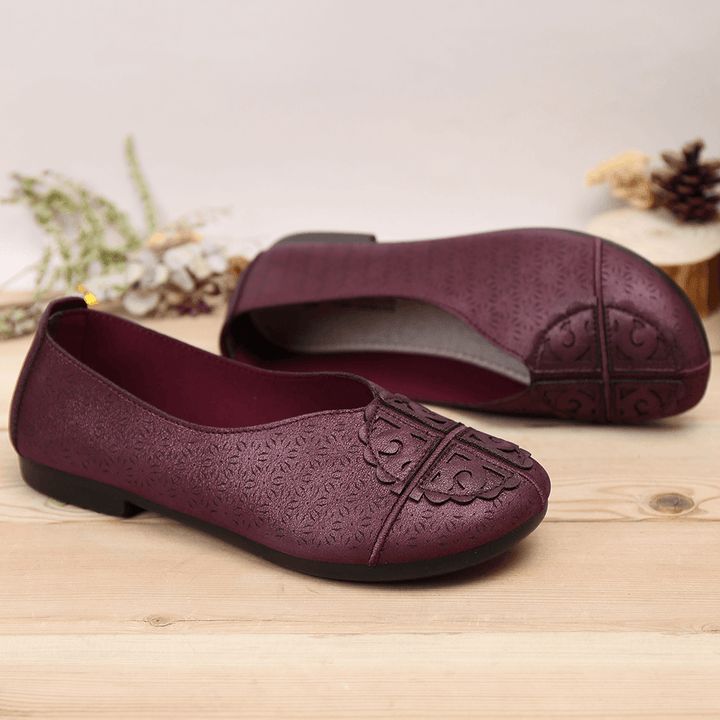 Women'S Casual Solid Color Hollow Comfortable Slip Resistant Flats - MRSLM