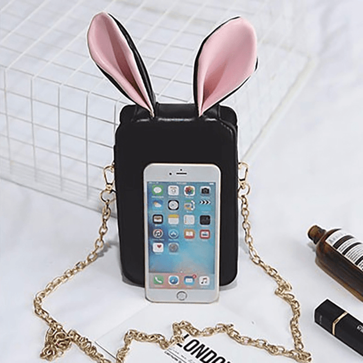 Women Cute Cartoon Rabbit Ear Chain Phone Bag Square Bag Bucket Bag Shoulder Bag - MRSLM