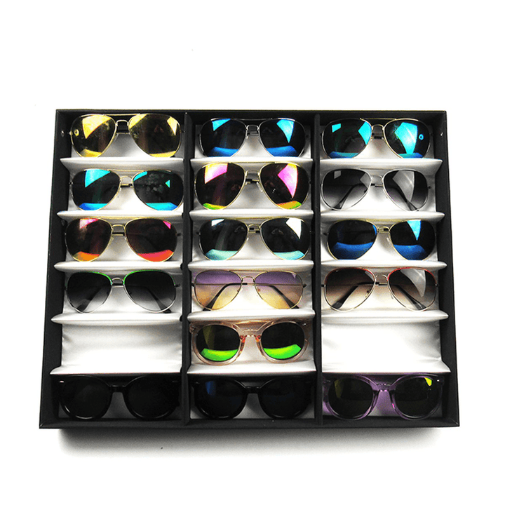 18 Grids Eyeglass Sunglasses Glasses Storage Display Box Grid Stand Case Box Holder - MRSLM