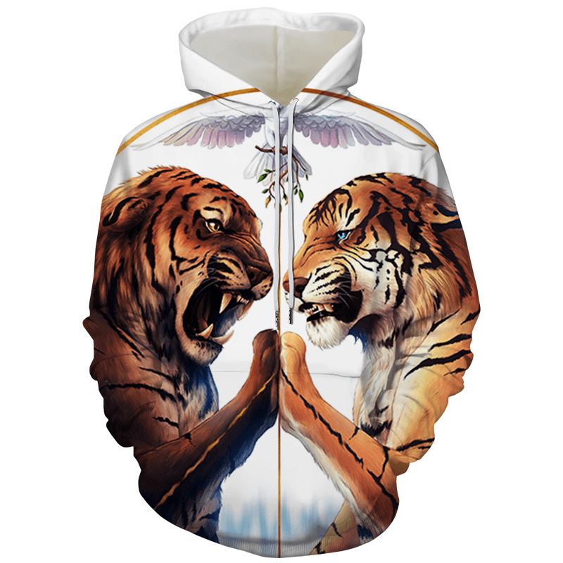 Men'S Tiger Series 3D Printing Hooded Loose Sweater - MRSLM