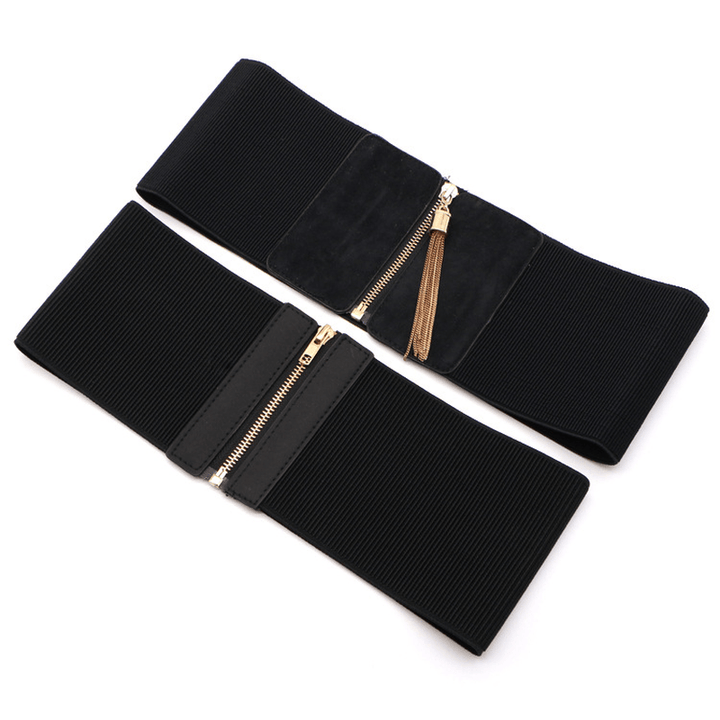 Fashion Black Elastic Wide Waist Dress Shirt Decoration Belt - MRSLM