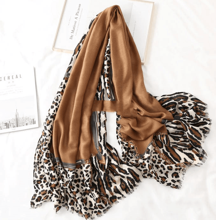 Men'S and Women'S Cotton Scarf Casual Leopard Print Long Gauze Scarf - MRSLM