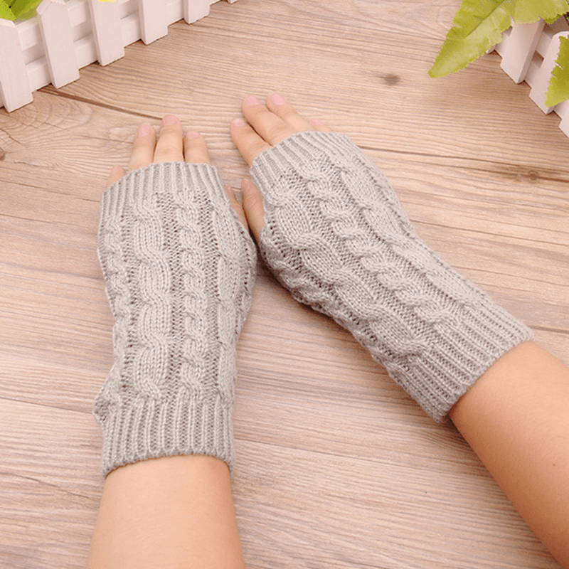 Women Winter Hand Warmer Gloves Thick Arm Crochet Knitting Warm Fingerless Gloves - MRSLM