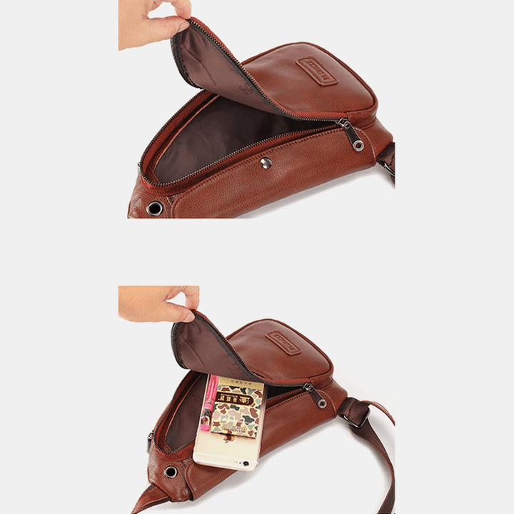 Men Genuine Leather Vintage Unique Design Chest Bag Crossbody Bag - MRSLM