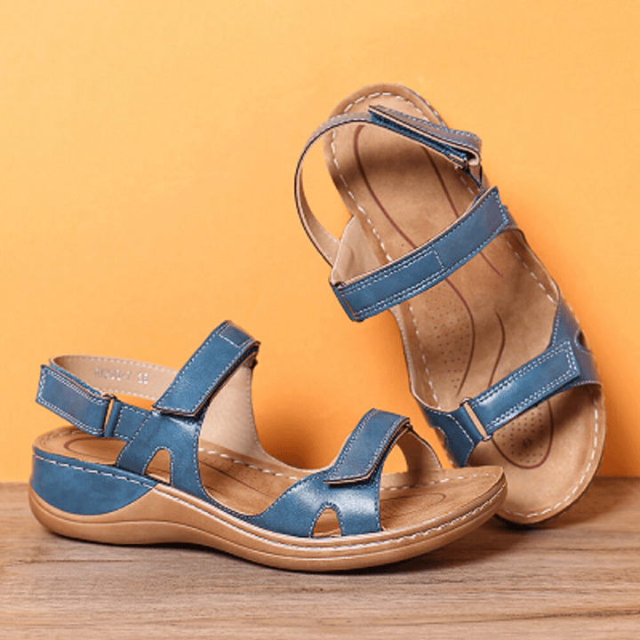Women Adjustable Hook Loop Soft Sole Large Size Open Toe Casual Daily Summer Beach Wedge Sandals - MRSLM