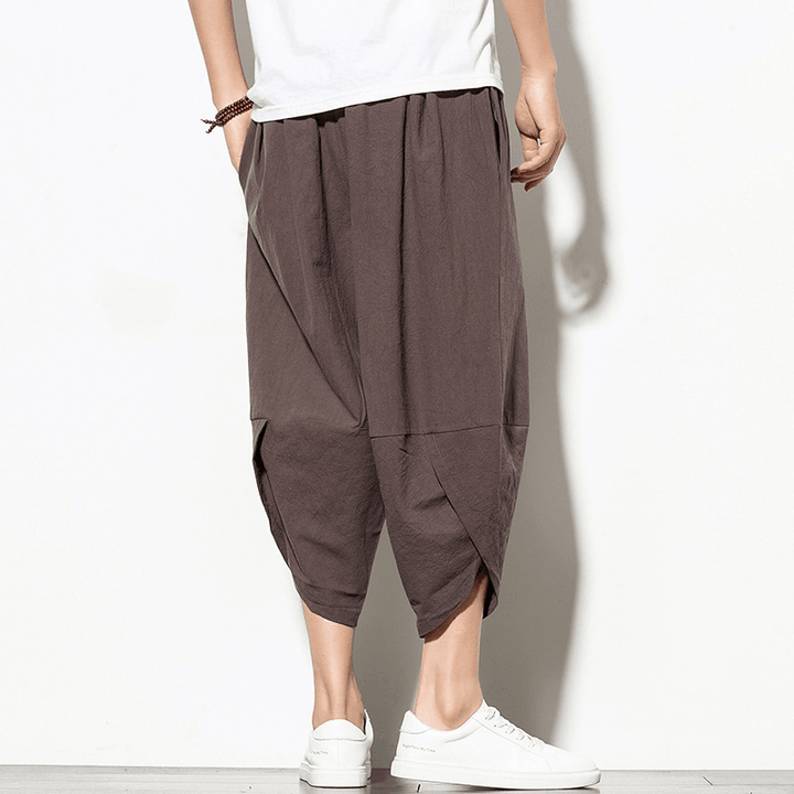 Summer New Loose Carrot Pants Harem Pants Casual Wide Leg Pants Loose Cotton Linen Chinese Style Men'S Pants - MRSLM