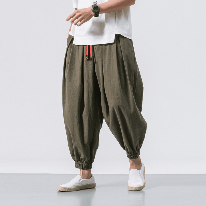 Four Seasons Cotton and Linen Trousers Loose Hanging Gear Men Flying Squirrel Pants Men - MRSLM