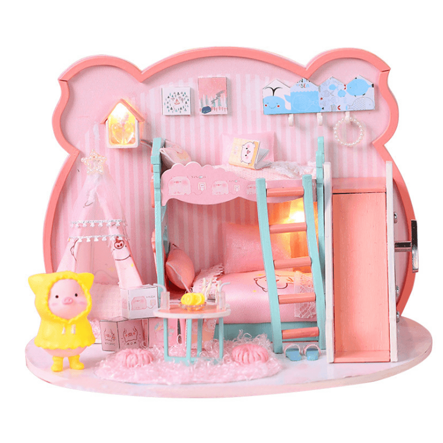 Iie Create P-003 Pig Girl DIY Assembled Doll House with Dust Cover with Furniture Indoor Toys - MRSLM