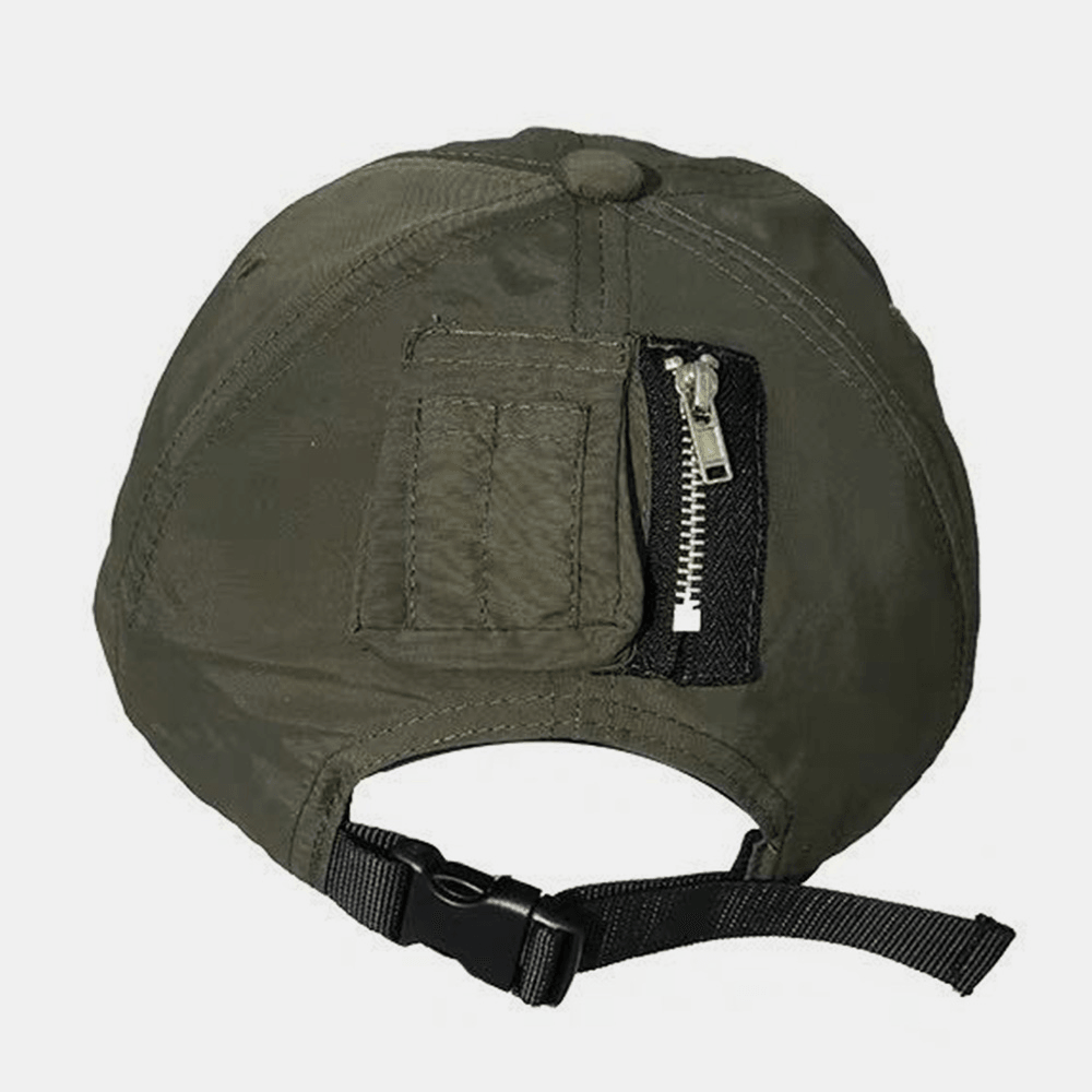 Unisex Quick-Drying Fabric Zipper Pocket Baseball Cap Fashion Wild Soft Top Sunshade Adjustable Hat - MRSLM