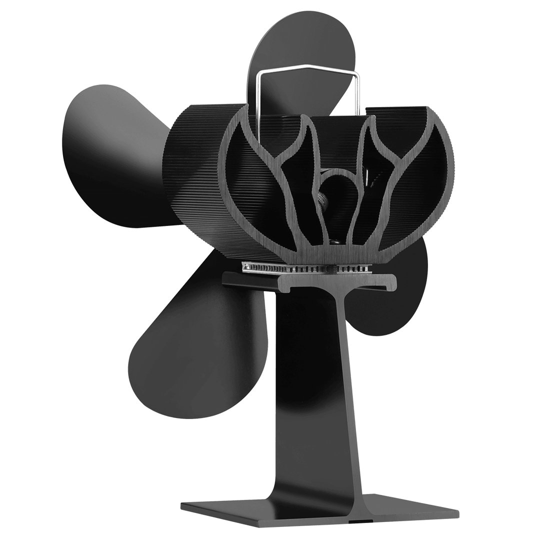 2 Pcs Ipree® FFAN01 4 Blade Fireplace Fan Eco Friendly Quiet Winter Thermal Heat Power Fan Wood Burner Stove Fan Home Travel - Black - MRSLM