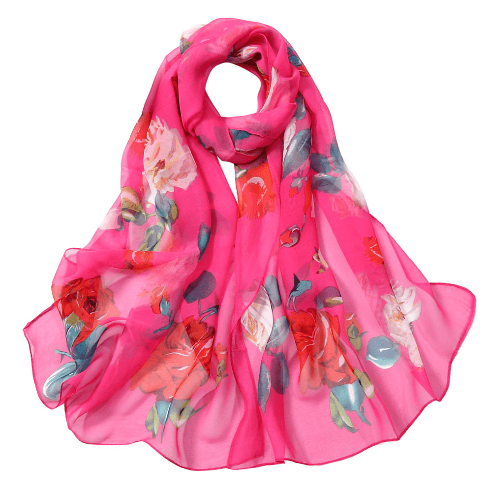 Women'S Rose Pattern Sunscreen Silk Scarf - MRSLM