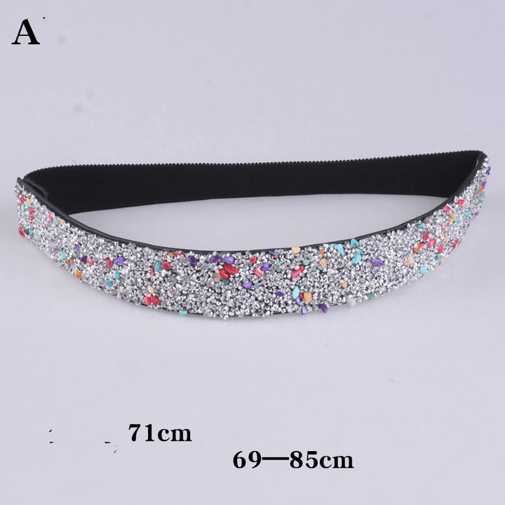 Rhinestones and Diamonds Elastic Wide Belt Flashing Diamonds Ladies Versatile Crystal Stretch - MRSLM