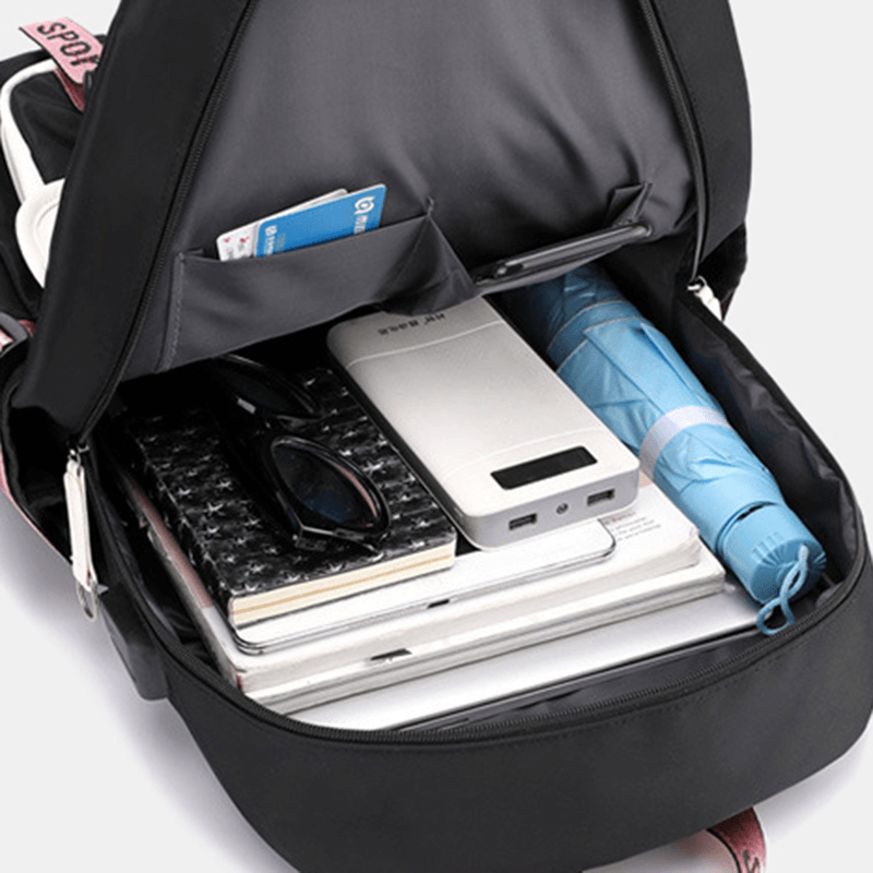 Women Printing USB Charging Large Capacity Backpack Student School Bag - MRSLM