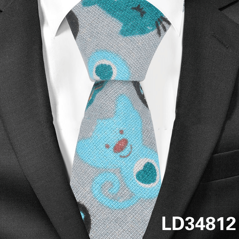 Cartoon Men and Women Tie Cotton, Linen Animal and Plant Print Tie Narrow Version 6Cm - MRSLM