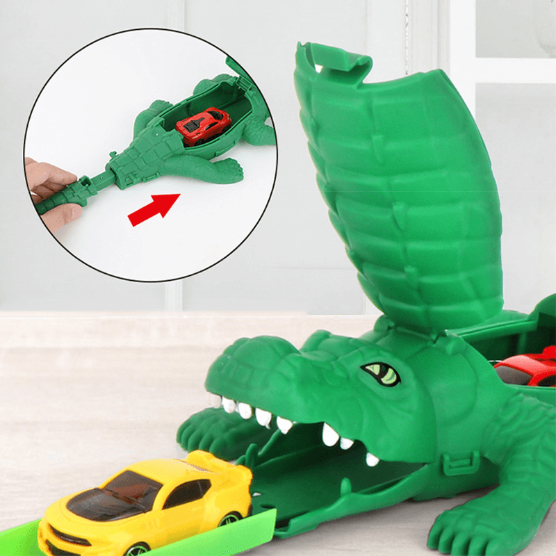 Kids DIY Crocodile Rail Car Track Racing Alligator Race Toys Children Gift with 4 Cars - MRSLM