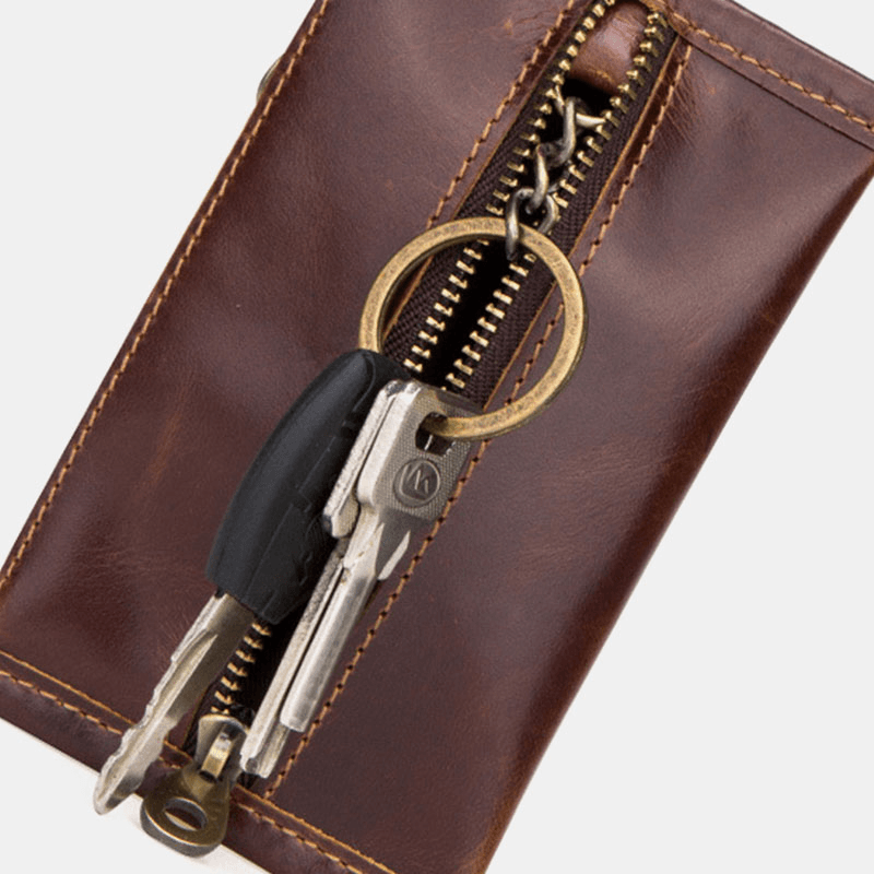 Men Slim Key Genuine Leather Zipper Coin Purse Wallet - MRSLM