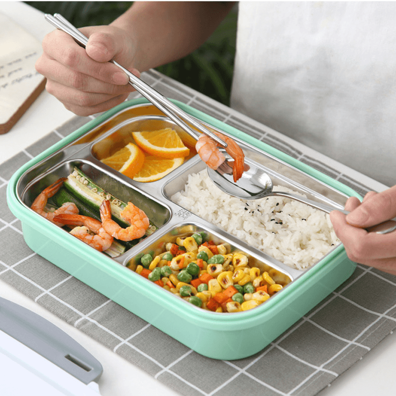 304 Stainless Steel Insulated Bento Lunch Box Leak-Proof with 4 Compartments for Outdoor Camping Picnic - MRSLM