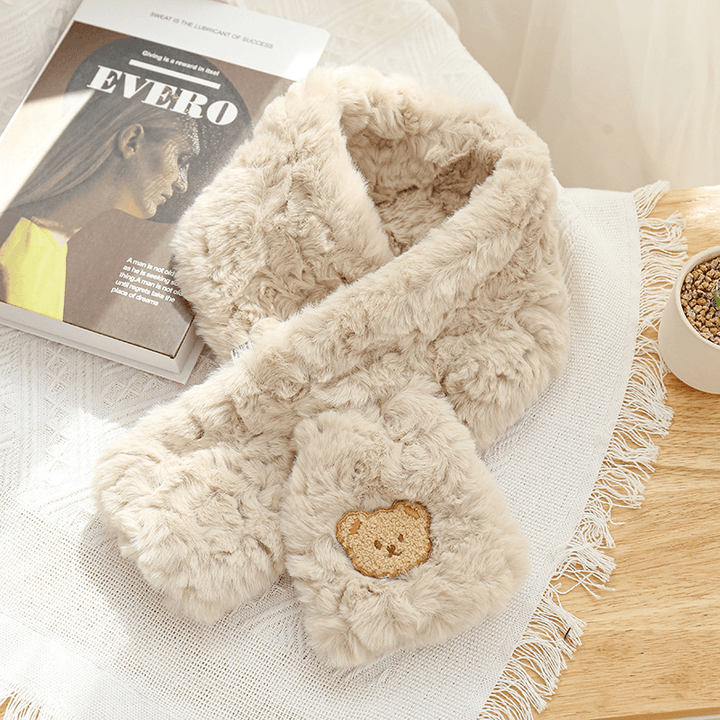 Women'S Winter Korean Style All-Match Plush Bear Scarf - MRSLM