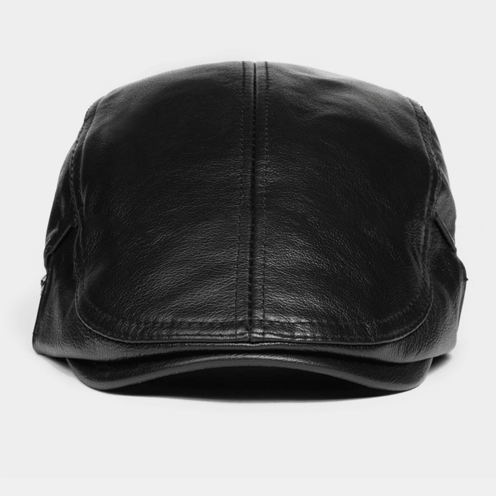 Men Genuine Leather Solid Casual Classical Warm Forward Hat Beret Hat - MRSLM