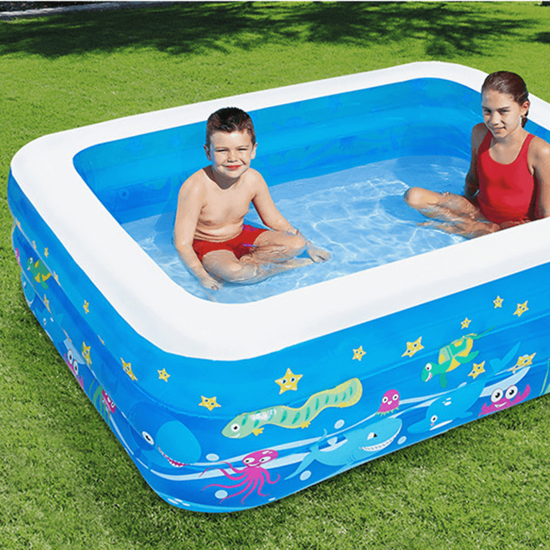 Inflatable Swimming Pool Family Childrens Kids Baby Large Water Rectangular Fun Swimming Pool-125/150/185Cm - MRSLM