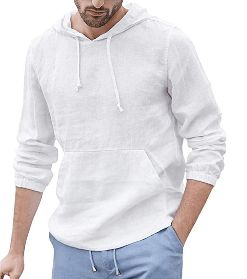 Men'S Cotton and Linen Pullover Long Sleeved Hooded T Shirt - MRSLM