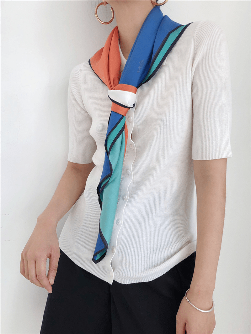 French Single Geometric Silk Scarf, Twill Satin Sunscreen Shawl - MRSLM