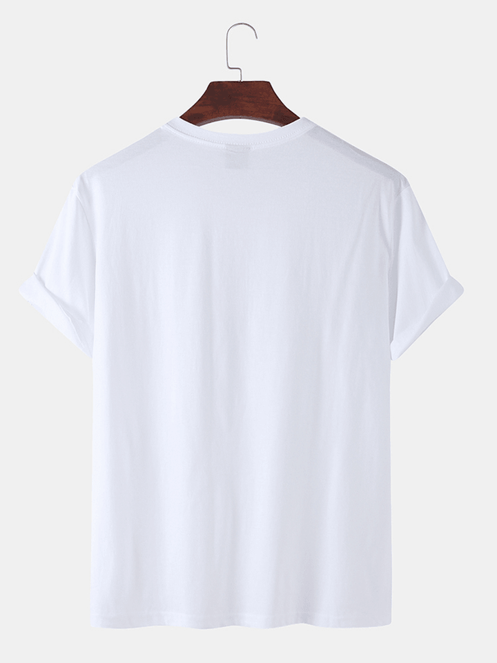 Mens 100% Cotton Spaceship Printed round Neck Casual Short Sleeve T-Shirts - MRSLM