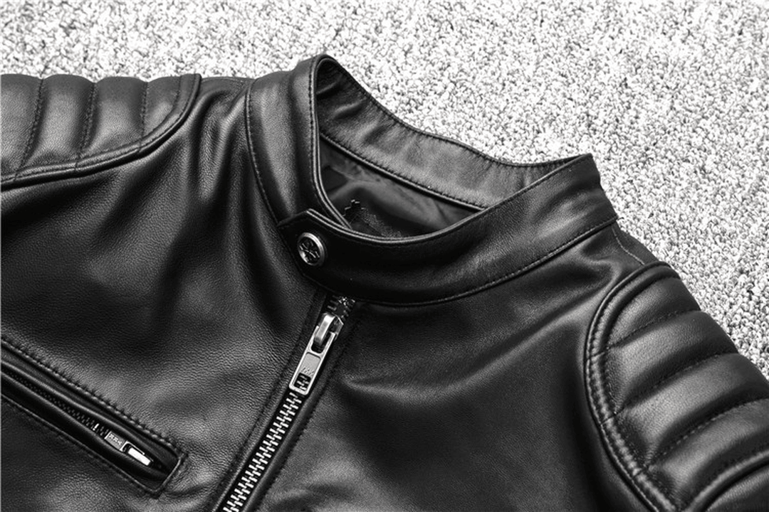 Men'S Motorcycle Stand-Collar Slim Short Youth Leather Jacket - MRSLM