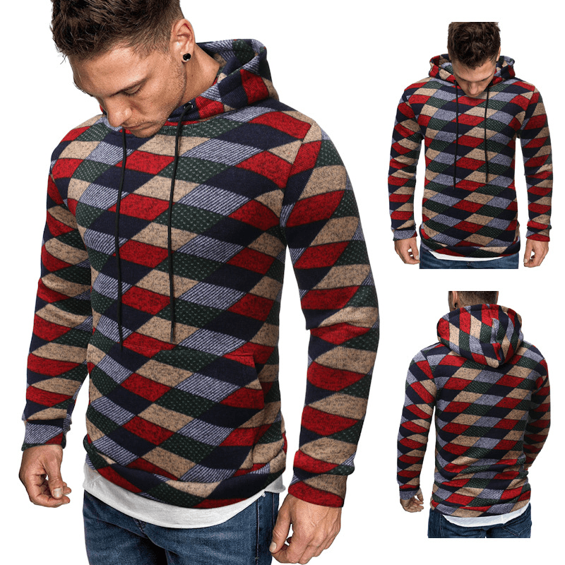 New Men'S Hip-Hop Christmas Plaid Hooded Sweater - MRSLM