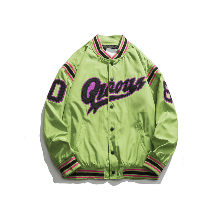 Retro Color Block Embroidery Baseball Uniform Jacket Men - MRSLM