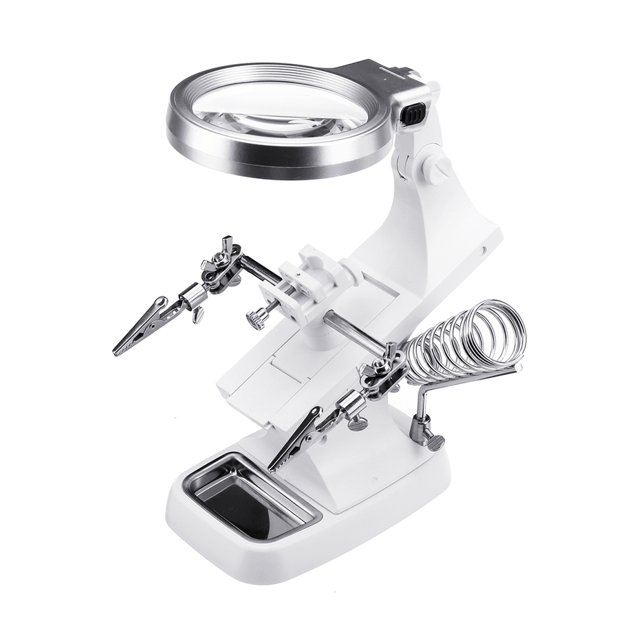 10 LED Helping Hand Clamp Magnifying Glass Soldering Iron Stand Magnifier Tool - MRSLM