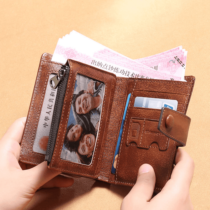 Men Genuine Leather RFID Anti-Theft Multifunction Large Capacity Foldable Card Holder Wallet - MRSLM