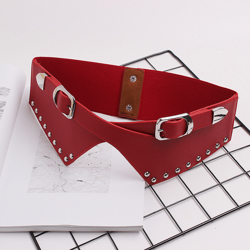 Women'S Belts with Skirts, Decorative Dresses, Waist Closure, Elastic Elastic Rivets, Wide Belts - MRSLM