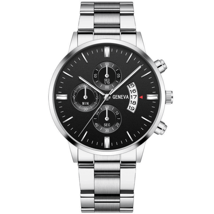 GENEVA Fashion Men Watch Date Display Stainless Steel Strap Business Quartz Watch - MRSLM