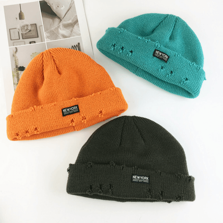 Fashion Patch Hole Knit Hat Ear Protection Toe Cap Cold Hat - MRSLM