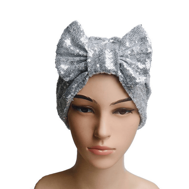 Ladies Fashion New Sequin Bow Bandana Hat - MRSLM