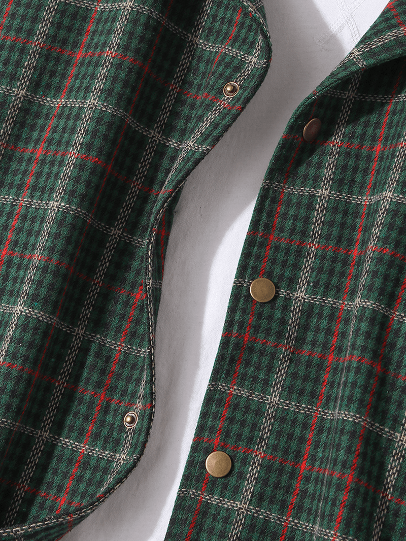 Mens Vintage Plaid Lapel Long Sleeve Jacket with Pocket - MRSLM