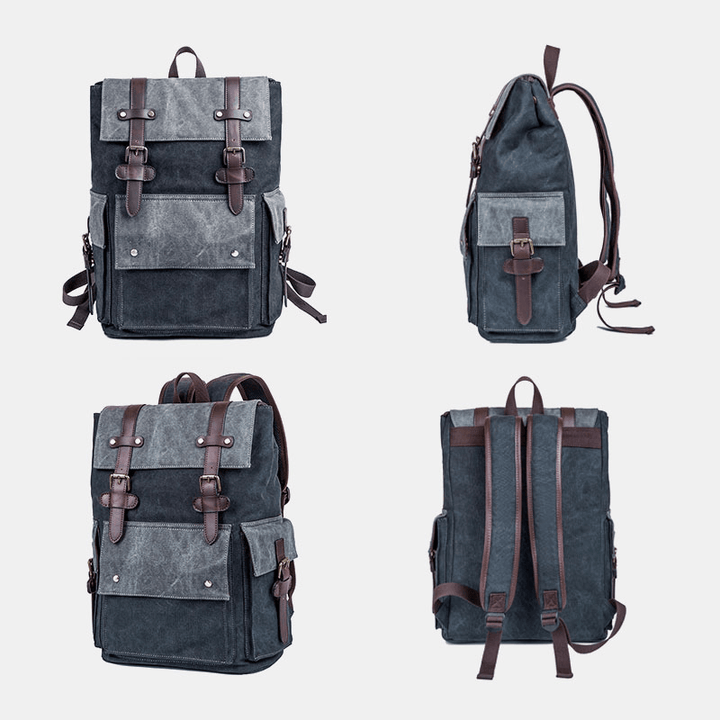 Men Large Capacity Wear-Resistant Canvas Backpack Vintage Casual 15.6 Inch Laptop Bag - MRSLM