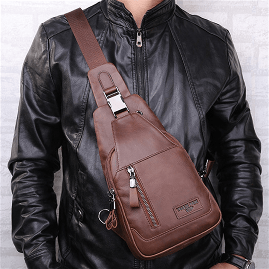 Ekphero® Men Casual Genuine Leather Oil Wax Chest Bag Crossbody Bag - MRSLM