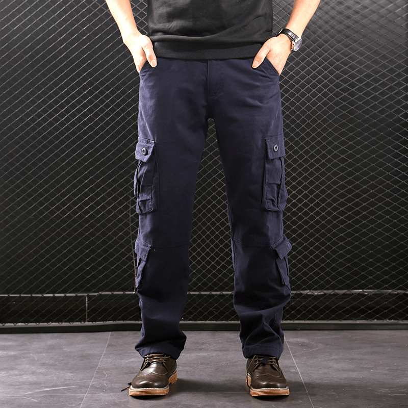 Middle-Aged Straight Leg Multi-Pocket Cargo Trousers - MRSLM