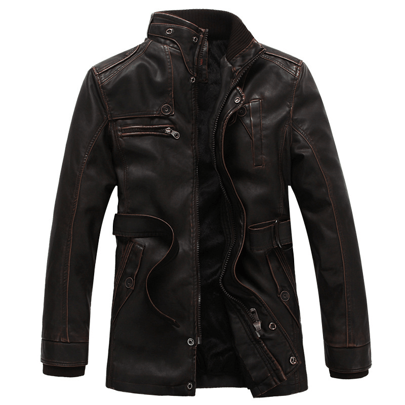 New Men'S Leather Jacket Thickened and Velvet Autumn and Winter Models - MRSLM