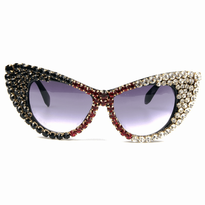 Color Pearl Rhinestone Cat Eye Female Personality Diamond Glasses Sunglasses - MRSLM