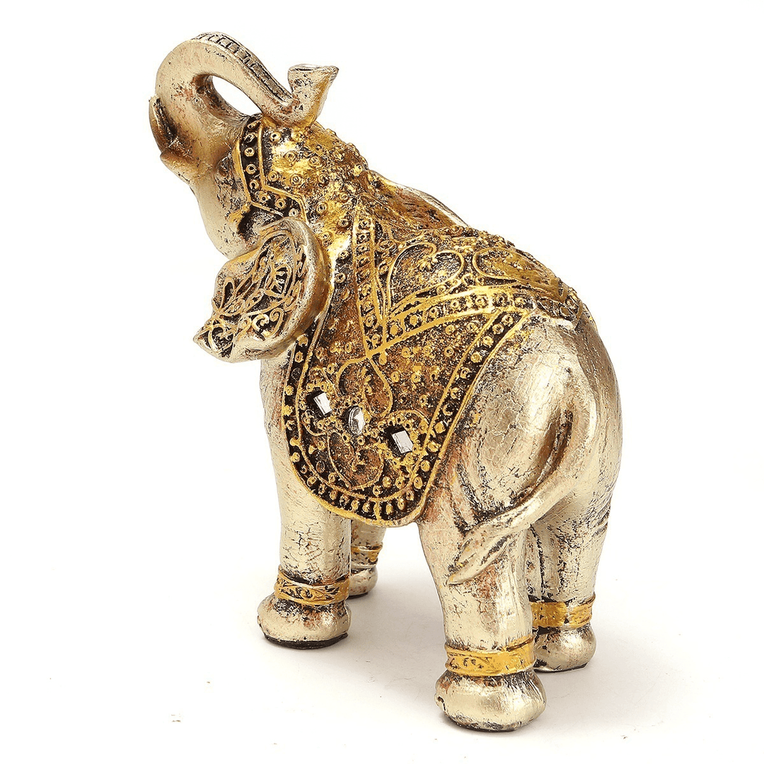 7Pcs Feng Shui Golden Elephant Statue Lucky Wealth Figurine Gift Home Decor - MRSLM