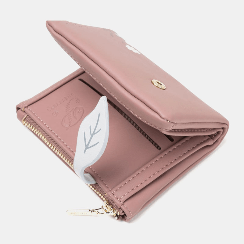 Women PU Leather Floral Printing Casual Mini Easy Carry Money Clip Card Holder Wallet - MRSLM