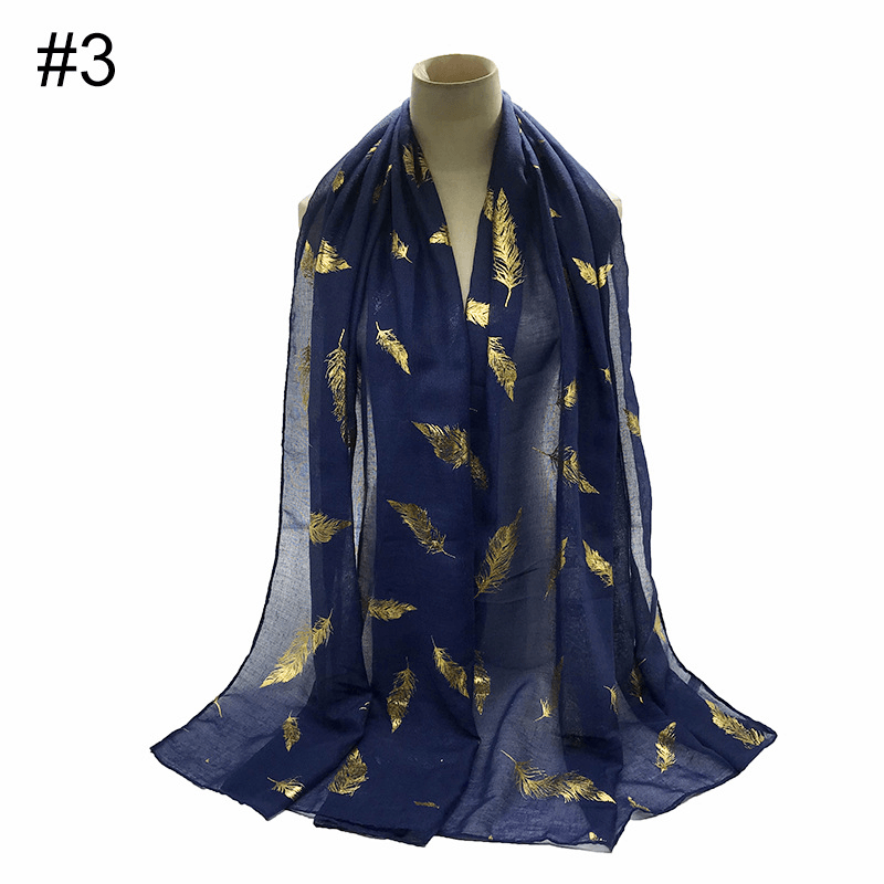 Gold Leaf Print Women'S Versatile Scarf Turban Shawl - MRSLM