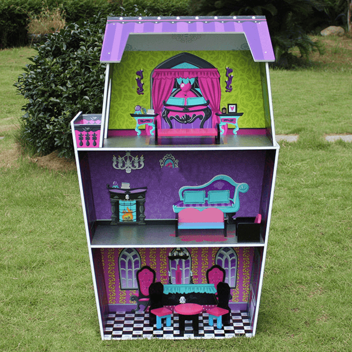 Purple Villa DIY Wood Big Doll House Dream Light Miniature Furniture Kits Big Kid Gift - MRSLM
