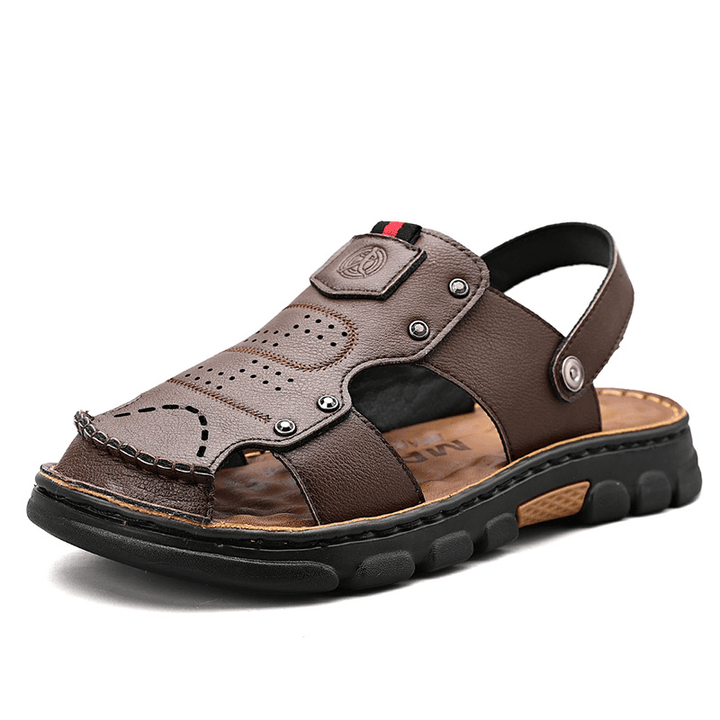Men Microfiber Leather Hollow Out Two-Ways Soft Sole Non Slip Casual Beach Sandals - MRSLM