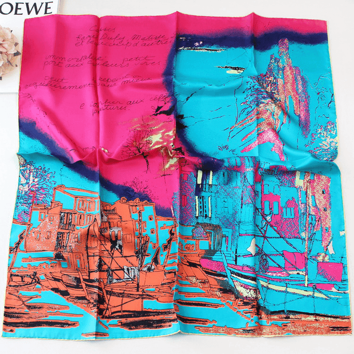 Riverside Town Elegant Silk Scarf Thick Silk Big Square Scarf Women Wild Scarf Silk - MRSLM