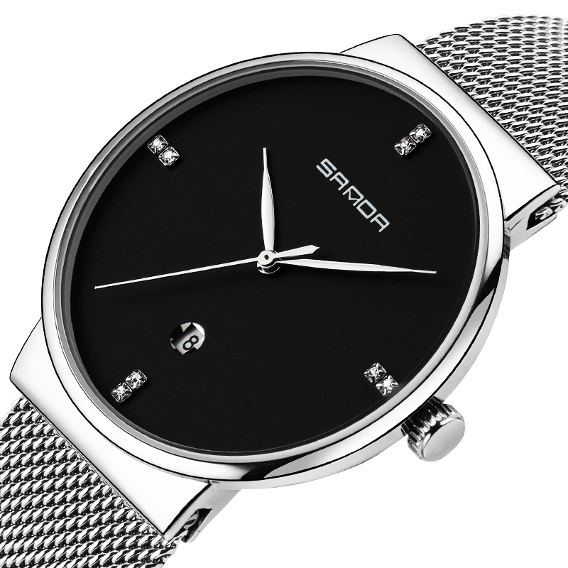 SANDA P210 Men Watch Fashion Simple Dial Stainless Steel Strap Male Quartz Wrist Watch - MRSLM