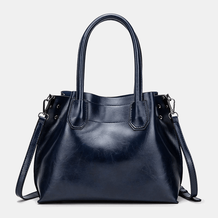 Women Large Capacity Oil Wax Handbag Crossbody Bag Shoulder Bag - MRSLM